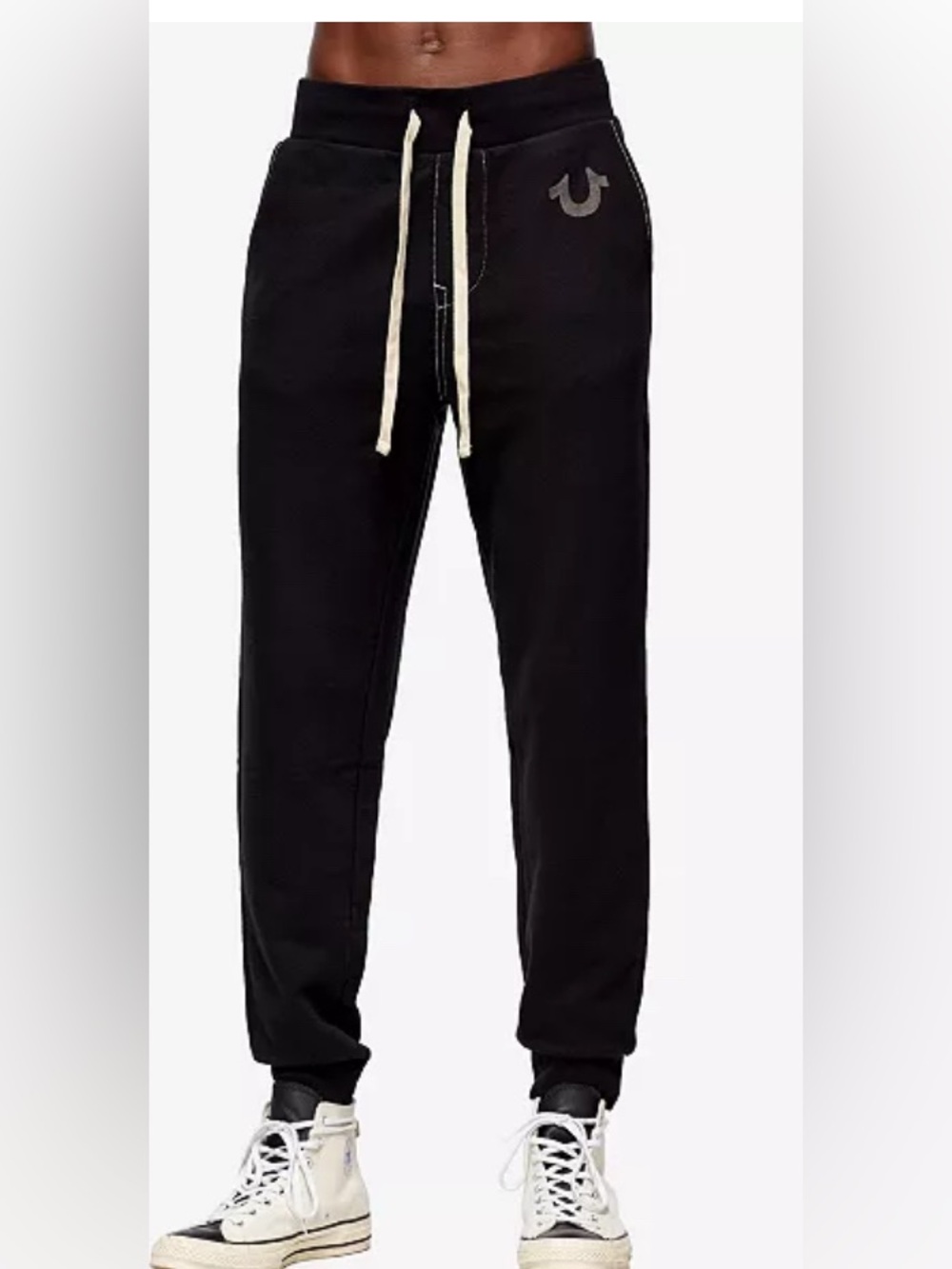 True Religion Men's Classic Logo Elastic Drawstring Sweatpant Jogger Small Black